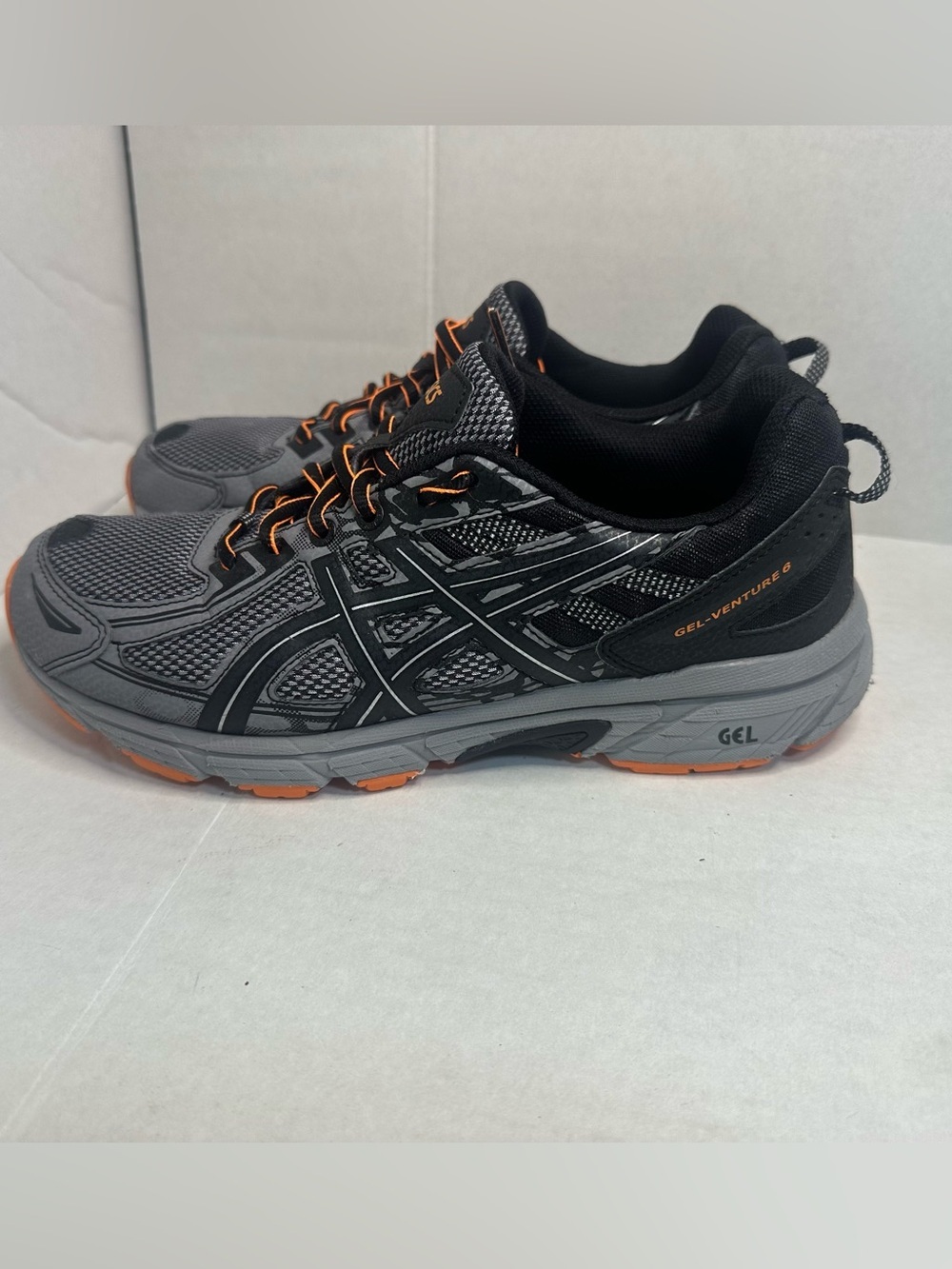 Asics Gel-Venture 6 Shoes Mens Size 8 1/2 Gray Black Orange Trail - Picture 4 of 8